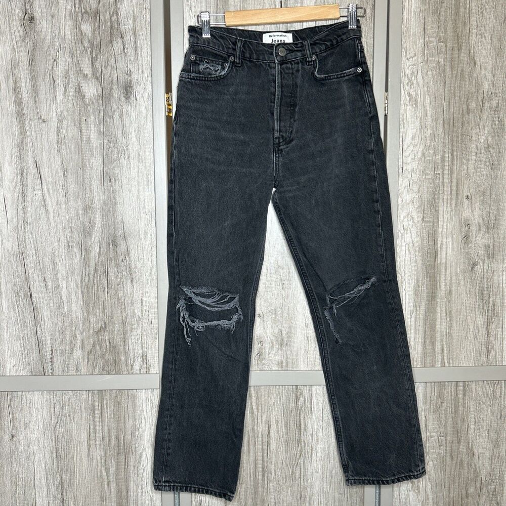 Reformation Cynthia Jeans Sz 26 High Rise Straight Lagoon Destroyed Black